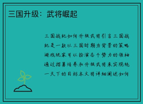三国升级：武将崛起