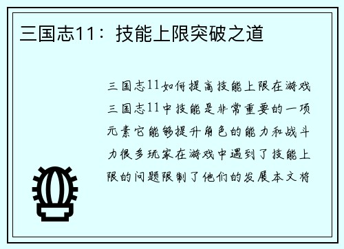 三国志11：技能上限突破之道