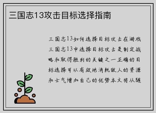 三国志13攻击目标选择指南